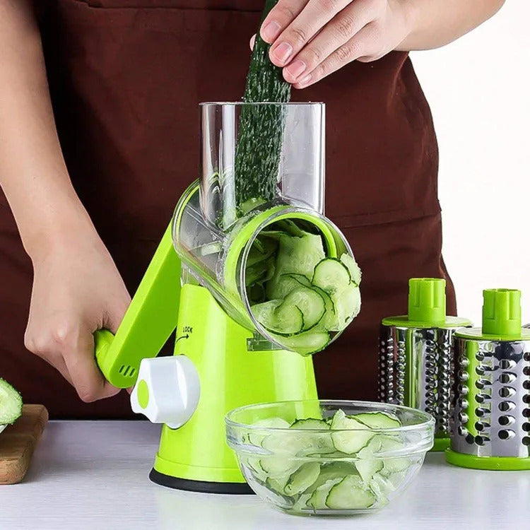 Tabletop Hand Chopper Rotating Manual Vegetable Slicer Machine 3 Blades