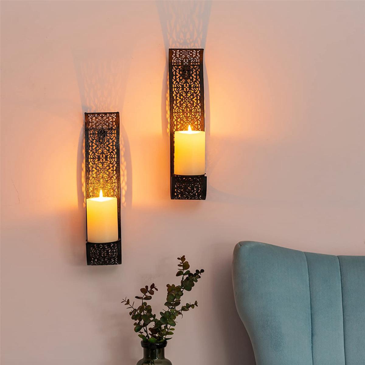 QUANBU Shelving Solution Wall Sconce Candle Holder Wall-Mount Pillar Candles Holders for Room Decoration Candle Stand