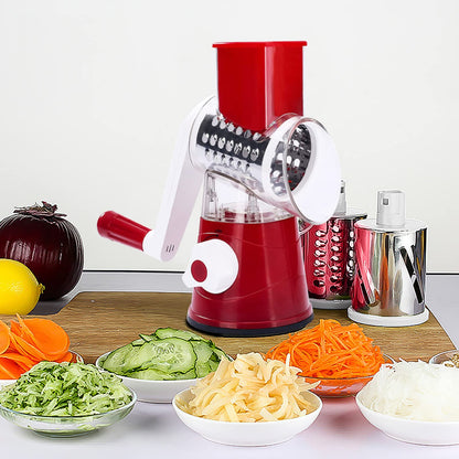 Tabletop Hand Chopper Rotating Manual Vegetable Slicer Machine 3 Blades