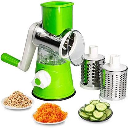 Tabletop Hand Chopper Rotating Manual Vegetable Slicer Machine 3 Blades